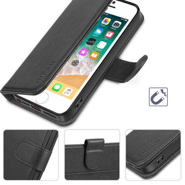 eerste verkorten regelmatig TUCCH iPhone SE/5S/5 Wallet Case with TPU Case, Retro Leather Wallet Case,  Flip Book Case