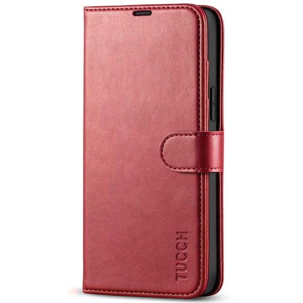 TUCCH iPhone 13 Pro Max Wallet Case, iPhone 13 Max Pro Book Folio Flip  Kickstand With Magnetic Clasp-Dark Red