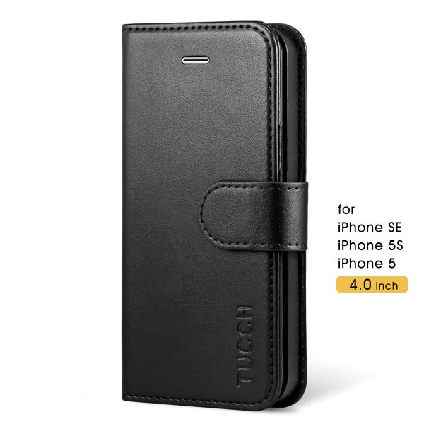 TUCCH iPhone SE 5S 5 Wallet Case with TPU Case Retro Leather Wallet Case Flip Book Case
