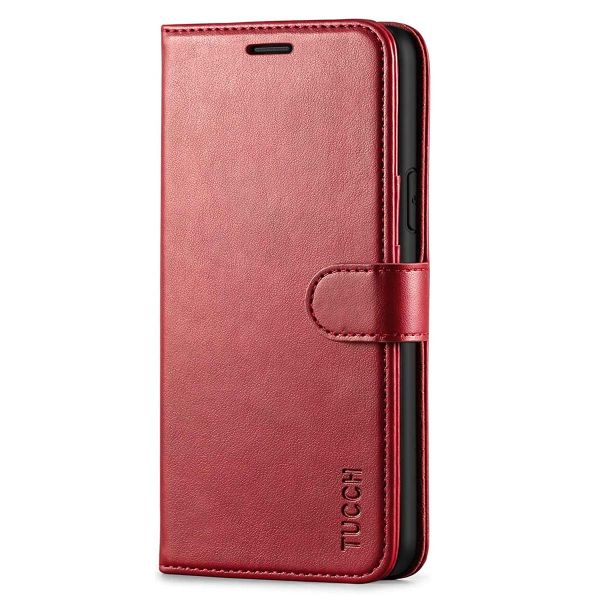 TUCCH IPhone 11 Pro Max Leather Wallet Case Folio Flip Kickstand With  Magnetic Clasp-Dark Red