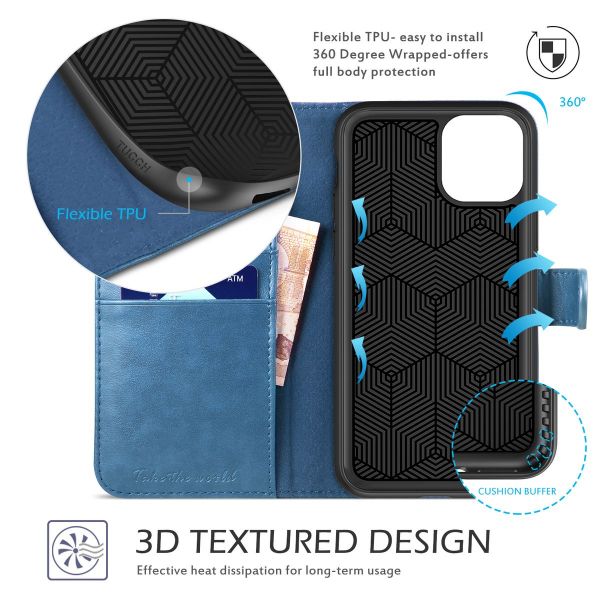 TUCCH IPhone 11 Pro Max Leather Wallet Case Folio Flip Kickstand With  Magnetic Clasp-Lake Blue