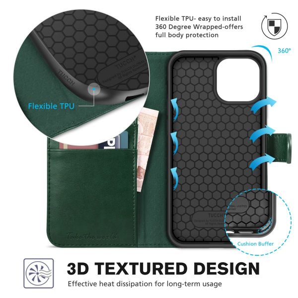 Black RFID Blocking Card Slot Stand Phone Case with PU Leather Magnetic Flip Cover Compatible with iPhone 13 Pro Max 6.7 TUCCH Wallet Case for iPhone 13 Pro Max 5G Shockproof TPU Interior Case