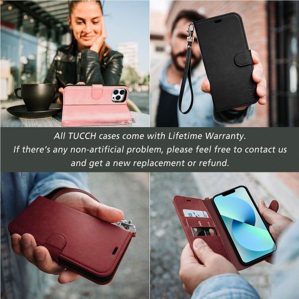 TUCCH Case for iPhone 13 Wallet Case, PU Leather Flip Folio Case with  [Shockproof TPU Inner Shell], RFID Blocking Card Holder Kickstand Phone  Cover