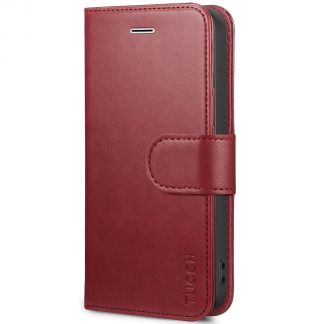 TUCCH iPhone SE/5S/5 Wallet Case with TPU Case, Retro Leather Wallet Case, Flip Book Case for iPhone 5 5S SE(2016 Edition) - Dark Red