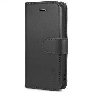 TUCCH iPhone SE/5S/5 Wallet Case with TPU Case, Retro Leather Wallet Case, Flip Book Case for iPhone 5 5S SE(2016 Edition) - Black