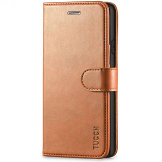 TUCCH iPhone 11 Leather Wallet Case Folio Flip Kickstand With Magnetic Clasp-Light Brown