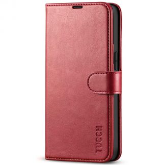 TUCCH iPhone 13 Wallet Case, iPhone 13 Book Folio Flip Kickstand With Magnetic Clasp-Dark Red