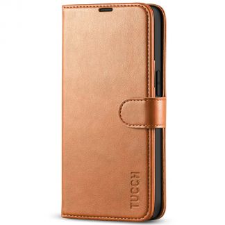 TUCCH iPhone 13 Wallet Case, iPhone 13 Book Folio Flip Kickstand With Magnetic Clasp-Light Brown