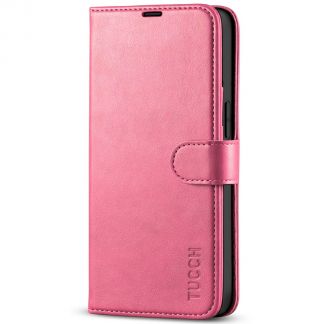 TUCCH iPhone 13 Wallet Case, iPhone 13 Book Folio Flip Kickstand With Magnetic Clasp-Hot Pink