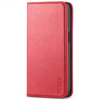 TUCCH iPhone 13 Wallet Case, iPhone 13 Flip Cover With Kickstand, Card Slots, Magnetic Closure-Red