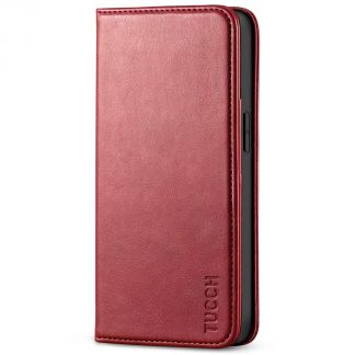 TUCCH iPhone 13 Wallet Case, iPhone 13 Flip Cover With Kickstand, Card Slots, Magnetic Closure-Dark Red