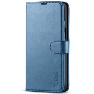 TUCCH iPhone 13 Mini Leather Wallet Case Folio Flip Book Full Protection Cover With Kickstand, Card Slots and Magnetic Clasp-Light Blue