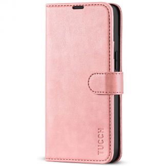 TUCCH iPhone 13 Mini Leather Wallet Case Folio Flip Book Full Protection Cover With Kickstand, Card Slots and Magnetic Clasp-Rose Gold