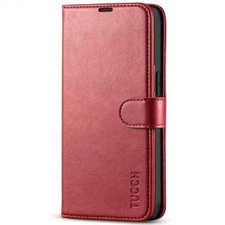 TUCCH iPhone 13 Pro Wallet Case, iPhone 13 Pro Book Folio Flip Kickstand With Magnetic Clasp-Dark Red