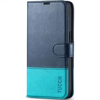 TUCCH iPhone 14 Wallet Case, iPhone 14 Book Folio Flip Kickstand PU Leather Cover With Magnetic Clasp-Blue&Lake Blue