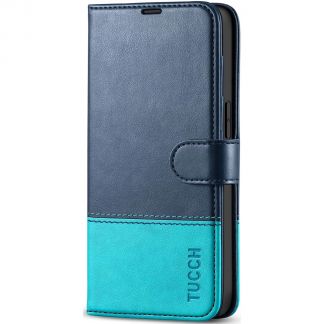 TUCCH iPhone 14 Wallet Case, iPhone 14 Book Folio Flip Kickstand PU Leather Cover With Magnetic Clasp-Blue&amp;amp;Lake Blue