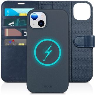 TUCCH iPhone 15 Plus Magnetic Detachable Wallet Case, iPhone 15 Plus 2IN1 Leather Case - Dark Blue