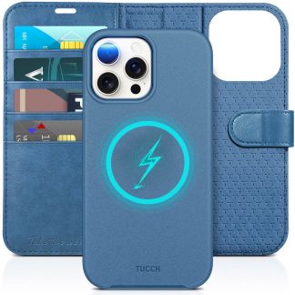 TUCCH iPhone 15 Pro Max Magnetic Detachable Wallet Case, iPhone 15 Pro Max Leather Case 2IN1 - Light Blue