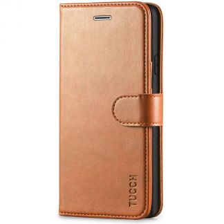 TUCCH iPhone XR Wallet Case Folio Style Kickstand With Magnetic Strap-Light Brown