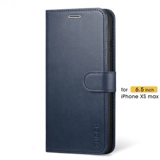 TUCCH iPhone XS Max Wallet Case Folio Style Kickstand With Magnetic Strap-Blue