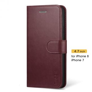 TUCCH New iPhone SE 2nd 2020 iPhone 7/8 Wallet Case Folio Style Kickstand With Magnetic Strap-Wine Red