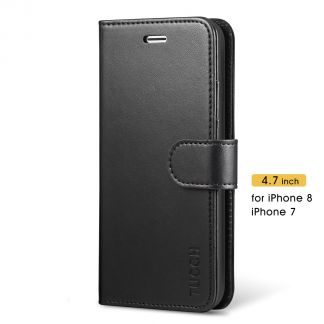 TUCCH New iPhone SE 2nd 2020 iPhone 7/8 Wallet Case Folio Style Kickstand With Magnetic Strap-Black