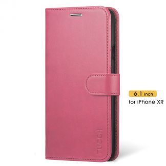 TUCCH iPhone XR Wallet Case Folio Style Kickstand With Magnetic Strap-Hot Pink