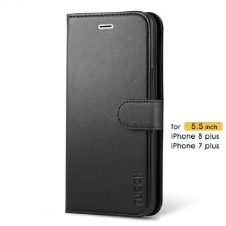 TUCCH iPhone 7/8 Plus Wallet Case Folio Style Kickstand With Magnetic Strap-Black