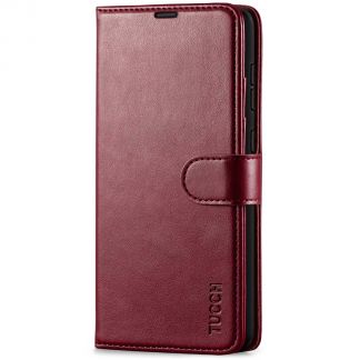 TUCCH Samsung Galaxy A72 Wallet Case Folio Style Kickstand With Magnetic Strap - Wine Red