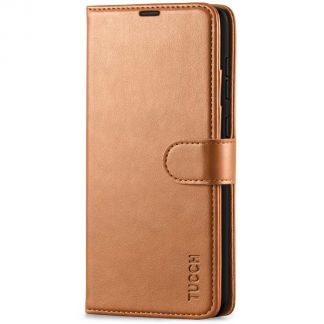 TUCCH Samsung Galaxy A72 Wallet Case Folio Style Kickstand With Magnetic Strap - Light Brown