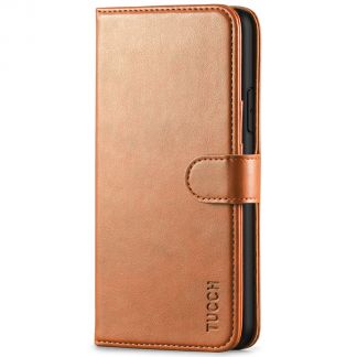 TUCCH IPhone 11 Pro Max Leather Wallet Case Folio Flip Kickstand With Magnetic Clasp-Light Brown