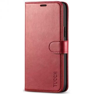 TUCCH iPhone 12 6.1-Inch Wallet Case, iPhone 12 Pro Folio Flip Kickstand With Magnetic Clasp-Dark Red