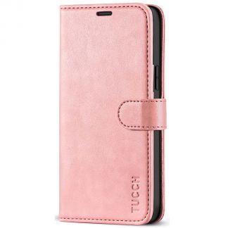 TUCCH iPhone 12 6.1-Inch Wallet Case, iPhone 12 Pro Folio Flip Kickstand With Magnetic Clasp-Rose Gold