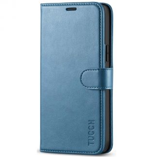 TUCCH iPhone 12 6.1-inch Wallet Case, iPhone 12 Pro Folio Flip Kickstand With Magnetic Clasp-Lake Blue