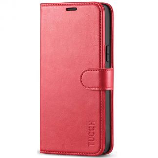 TUCCH iPhone 12 6.1-Inch Wallet Case, iPhone 12 Pro Folio Flip Kickstand With Magnetic Clasp-Red