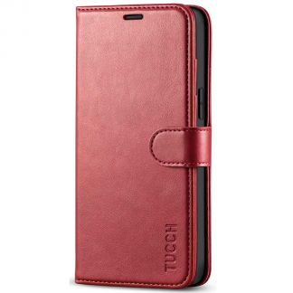 TUCCH iPhone 12 Pro Max 6.7-Inch Wallet Case Folio Flip Kickstand With Magnetic Clasp-Dark Red