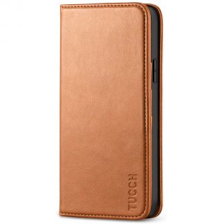TUCCH iPhone 12 Pro Max Wallet Case - iPhone 12 Pro Max 6.7-Inch Flip Cover With Magnetic Closure-Light Brown