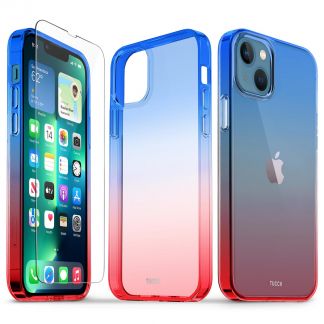 TUCCH IPhone 13 Mini Clear Case, IPhone 13 Mini TPU Case With Glass Screen Protector - Blue&amp;Red