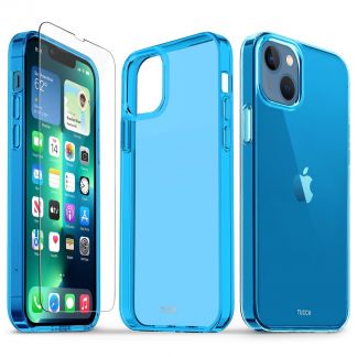 TUCCH iPhone 13 Clear Case, iPhone 13 TPU Case with Glass Screen Protector - Blue