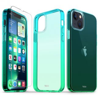 TUCCH iPhone 13 Clear Case, iPhone 13 TPU Case with Glass Screen Protector Gradient - Blue &amp; Green