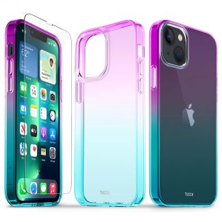 TUCCH iPhone 13 Clear Case, iPhone 13 TPU Case with Glass Screen Protector Gradient - Purple &amp; Blue