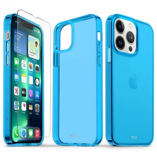 TUCCH iPhone 13 Pro Clear Case, iPhone 13 Pro 5G TPU Case with Glass Screen Protector Crystal Clear Case - Blue