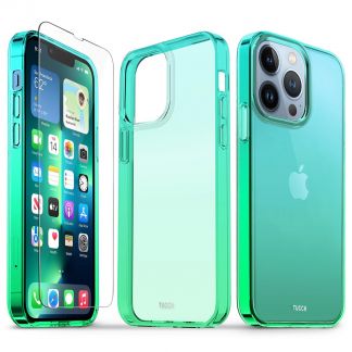 TUCCH iPhone 13 Pro Clear Case, iPhone 13 Pro 5G TPU Case with Glass Screen Protector Crystal Clear Case Gradient - Blue &amp;amp; Green
