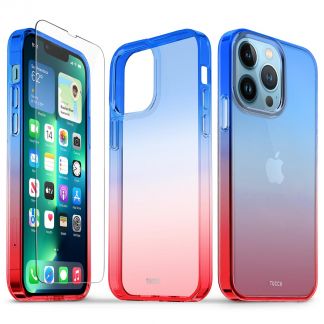 TUCCH iPhone 13 Pro Clear Case, iPhone 13 Pro 5G TPU Case with Glass Screen Protector Crystal Clear Case Gradient - Blue &amp;amp; Red