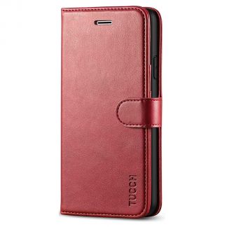 TUCCH New iPhone SE 2nd 2020 iPhone 7/8 Wallet Case Folio Style Kickstand With Magnetic Strap-Dark Red