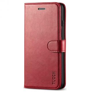 TUCCH iPhone 7/8 Plus Wallet Case Folio Style Kickstand With Magnetic Strap-Dark Red