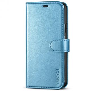 TUCCH iPhone 11 Leather Wallet Case Folio Flip Kickstand With Magnetic Clasp-Shiny Light Blue