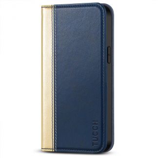 TUCCH iPhone 14 Pro Wallet Case - iPhone 14 Pro Flip Cover With Magnetic Closure-Gold &amp; Dark Blue