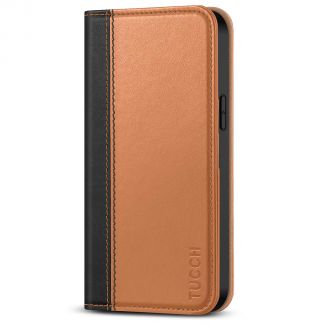 TUCCH iPhone 14 Pro Max Wallet Case - iPhone 14 Pro Max Flip Cover With Magnetic Closure-Black &amp; Brown