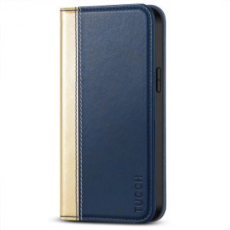 TUCCH iPhone 14 Pro Max Wallet Case - iPhone 14 Pro Max Flip Cover With Magnetic Closure-Gold &amp; Dark Blue